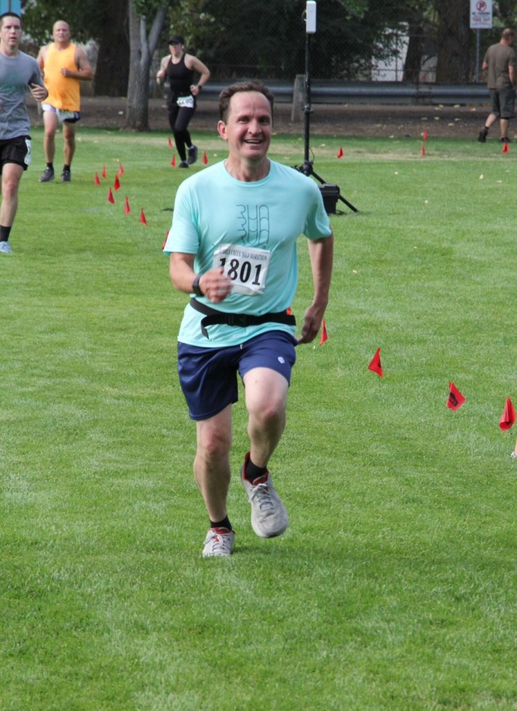 Jared about to cross the finish line! 