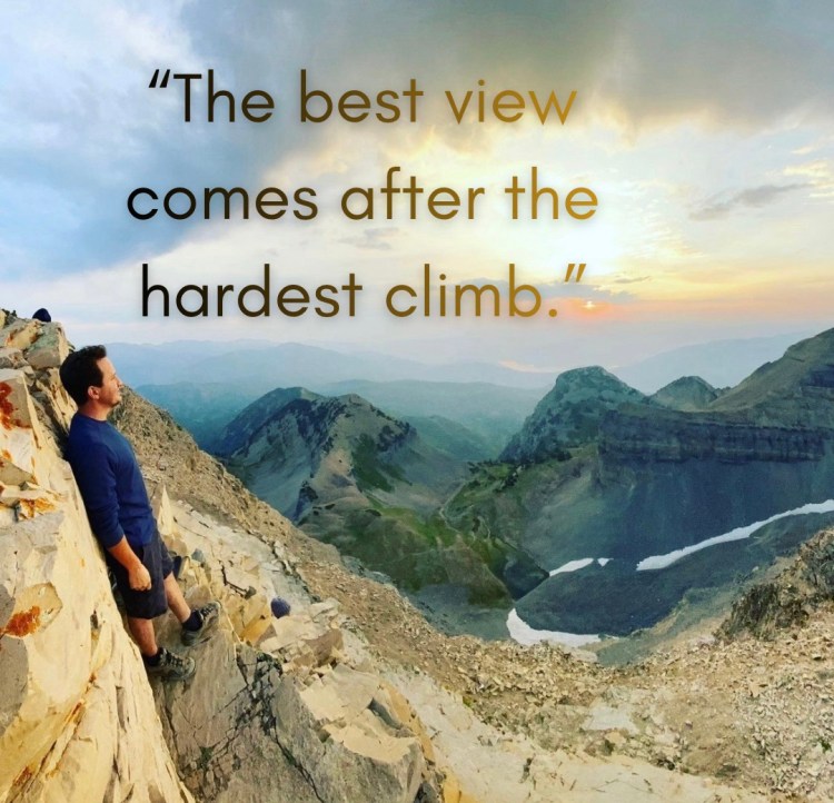 The best view comes after the hardest climb. Jared Harding Wilson at the top of Mount Timpanogos