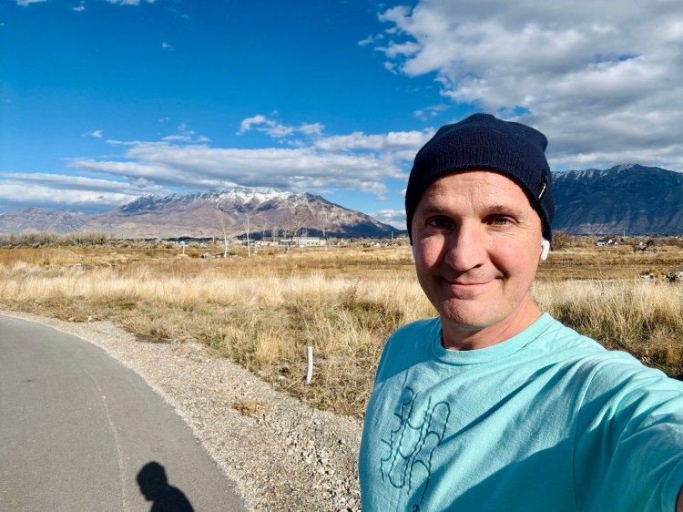 Jared Harding Wilson running along the Provo River Parkway Trail