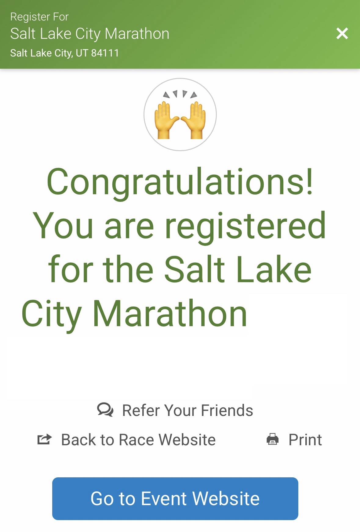 Screenshot of Registration for Jared Harding Wilson to run 🏃 in the Salt Lake Marathon 2026
