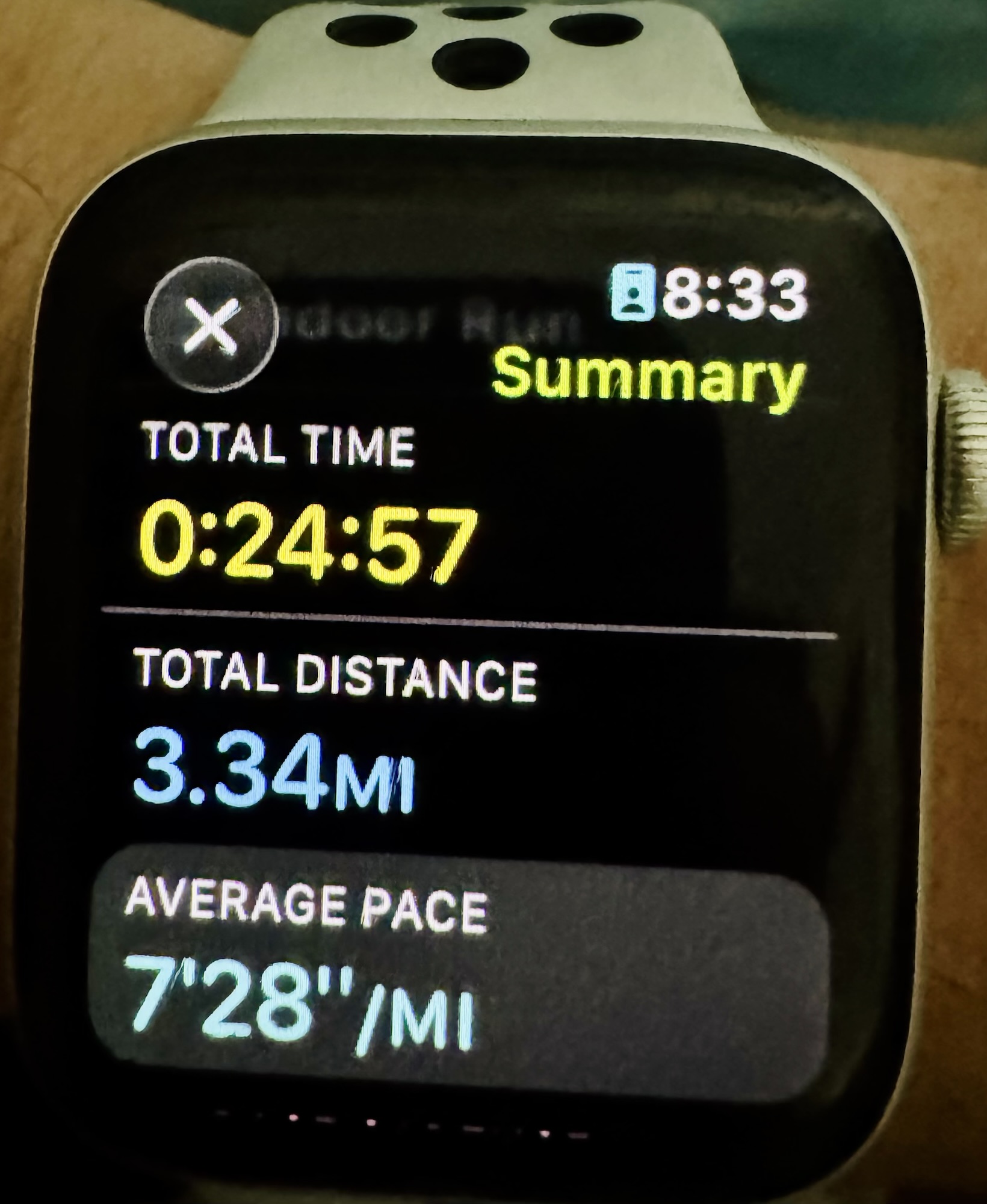 Pic of Jared Harding Wilson Apple Watch - Completed time in 5K