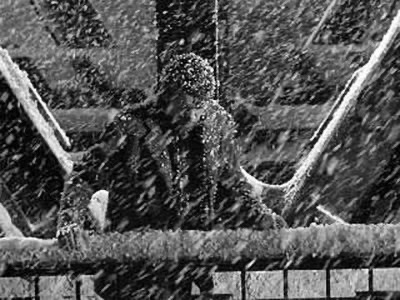 George Bailey about to jump off the bridge in the movie It’s A Wonderful Life