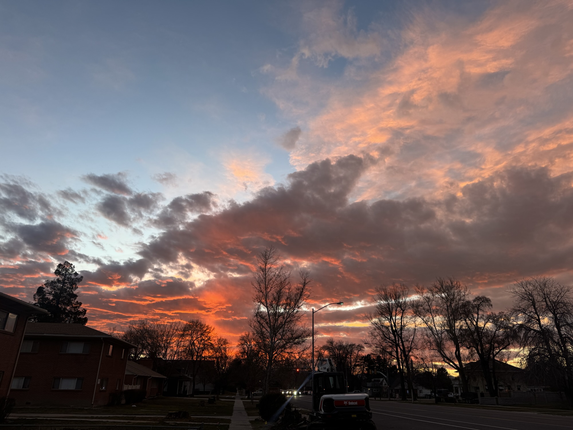 A deep orange and purple sunset over Utah with trees silhouetted in the foreground, photographed by Jared Harding Wilson.