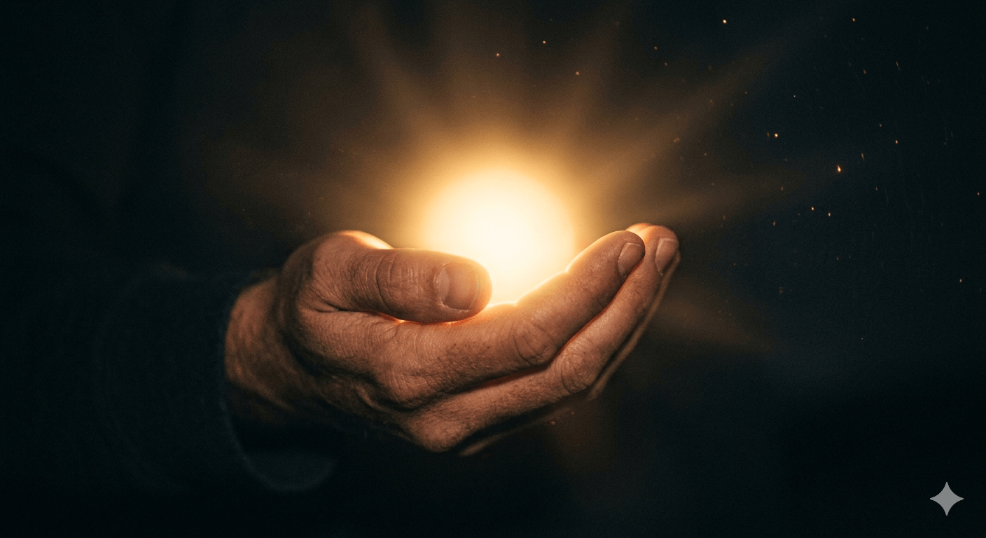 A cupped hand holding a glowing, warm, radiant orb of light in a dark, textured environment, symbolizing the Light of Christ as written by Jared Harding Wilson. These fields will work together to enhance your SEO (Search Engine Optimization), provide essential context for visually impaired readers using screen readers, and reinforce the spiritual message of your entire post.