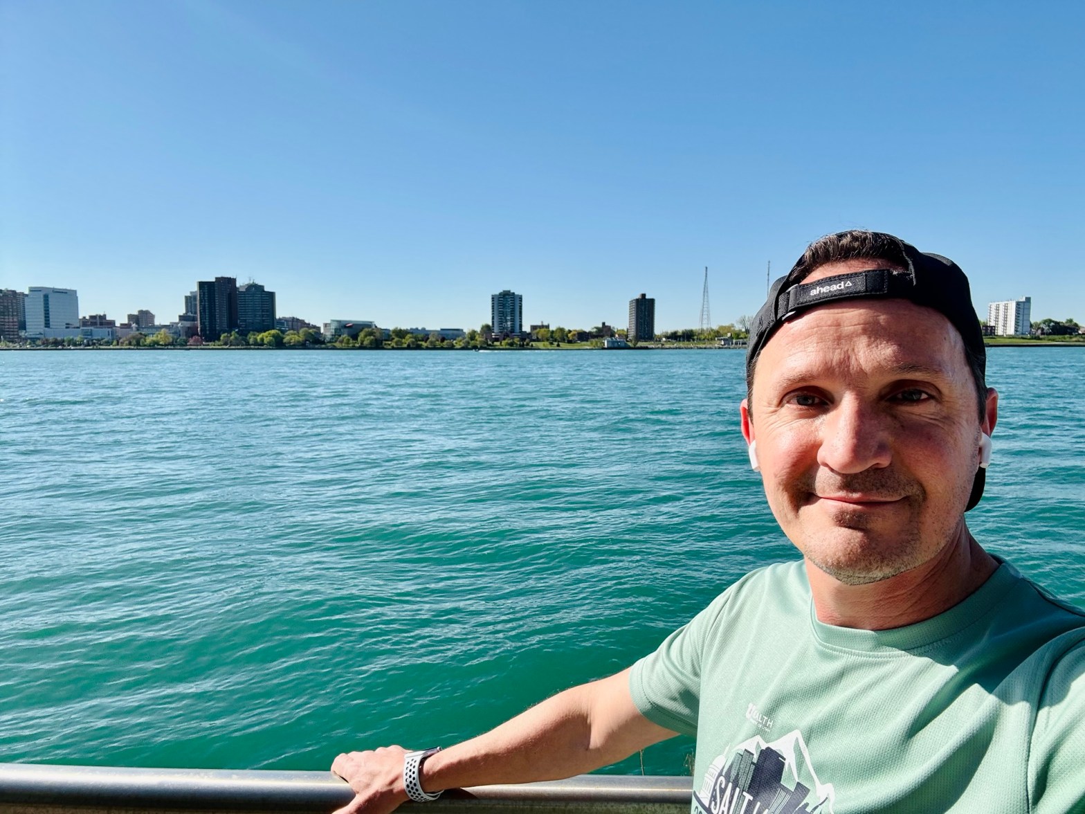 A scenic view of Windsor Canada across the river, captured during a morning run by marathon runner Jared Harding Wilson in Detroit Michigan. It's the real-life "South Detroit" from Journey's famous song, "Don't Stop Believin'"