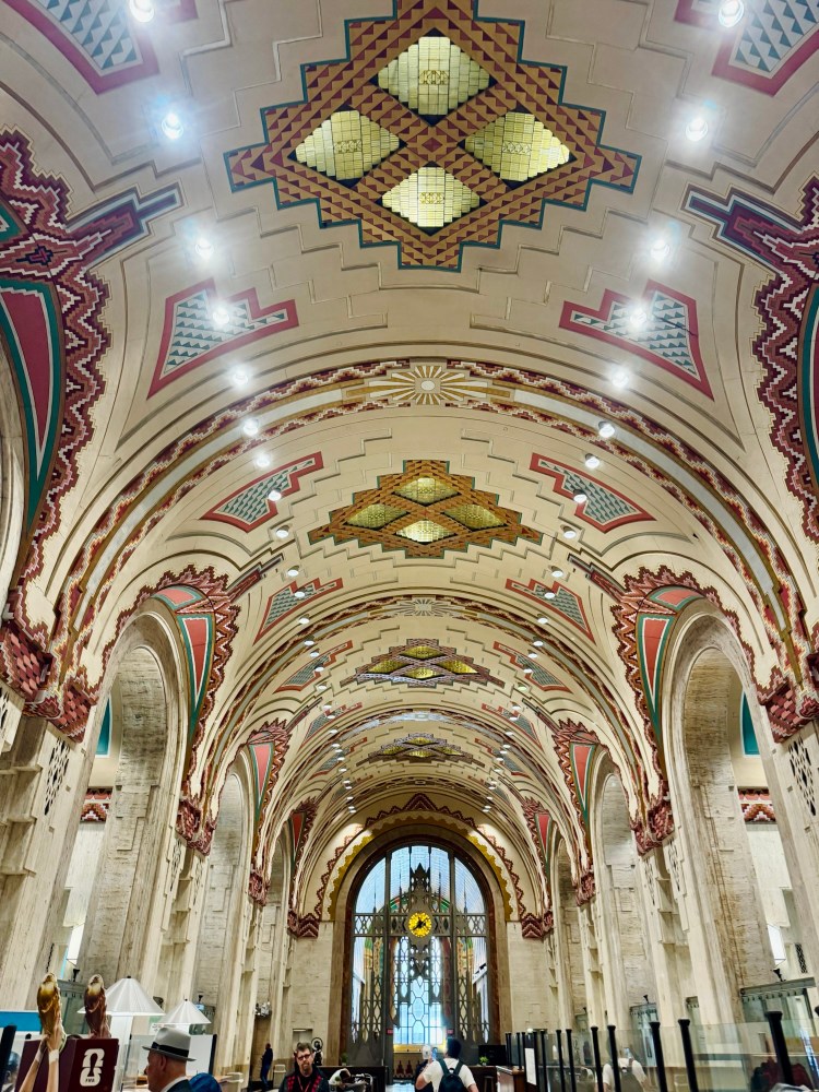 An interior view of the historic Cathedral of Finance suspended ceiling in the Guardian Building, photographed by Jared Harding Wilson.